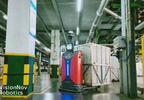 Future robotic pallet stacking unmanned forklift textile industry application